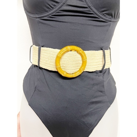 Who Wore What Onia Womens Danielle Raffia Belted One Piece Swimsuit Sz M - Picture 8 of 12